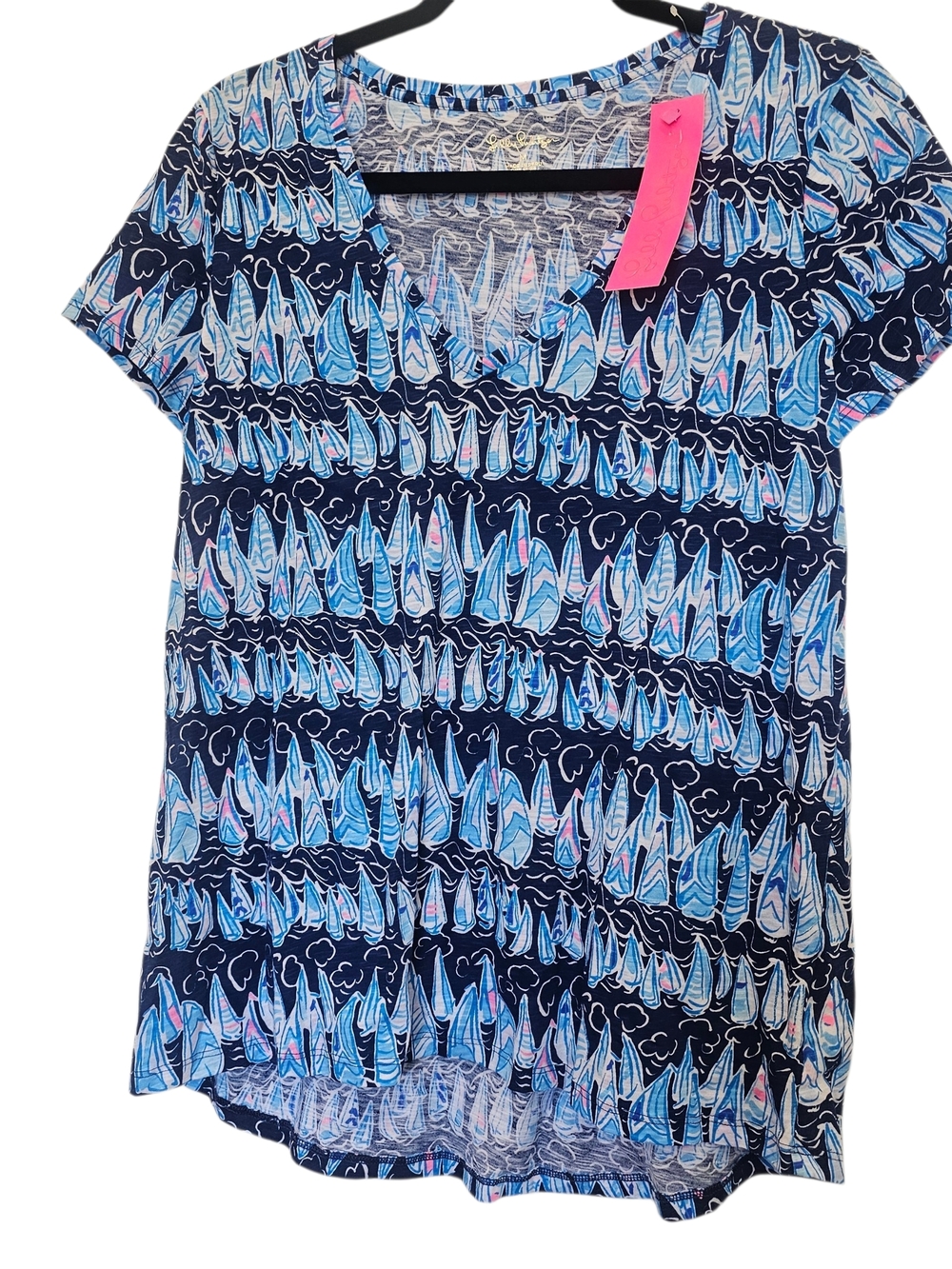 Lilly Pulitzer Saip Boat Navy Stripe Print Tee NWT